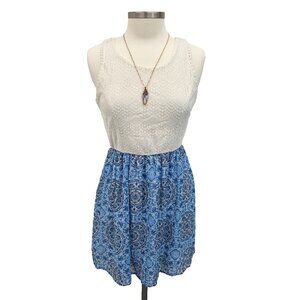 Lily Rose Womens M White Lace Blue Skirt Sleeveless Dress Fit Flare Casual Boho